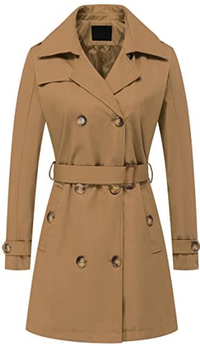 Chrisuno Women's Mid-Length Double Breasted Trench Coat with Hood