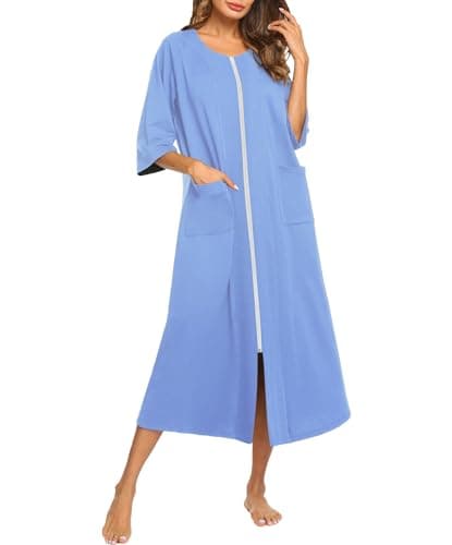 Ekouaer Women's Zipper Robe Long Nightgown