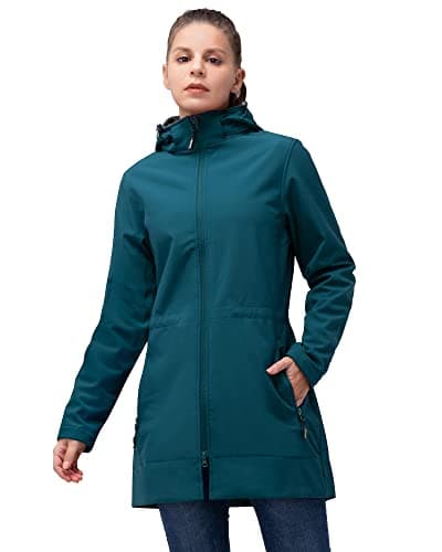 Women's 33,000ft Waterproof Softshell Long Rain Jacket With Hood Fleece Lined