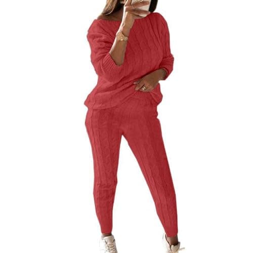 Wankang Women's Fall Cable Knit Set Plus Size Tracksuit Loungewear