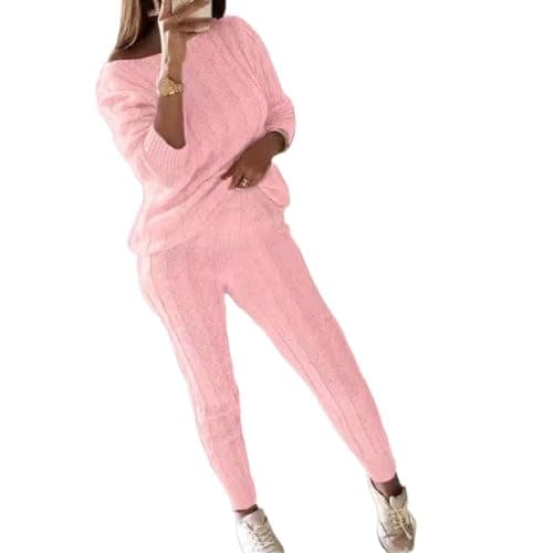 Wankang Women's Fall Cable Knit Set Plus Size Tracksuit Loungewear