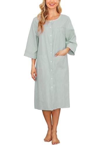 Women's Snap Front Nightgown with Pockets