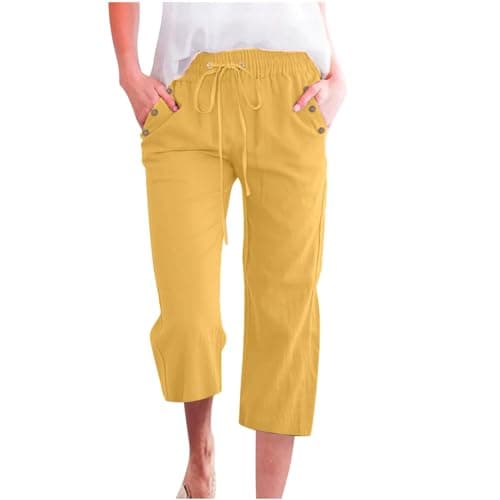 Nantdog Women's High-Waisted Drawstring Linen Capri Trousers