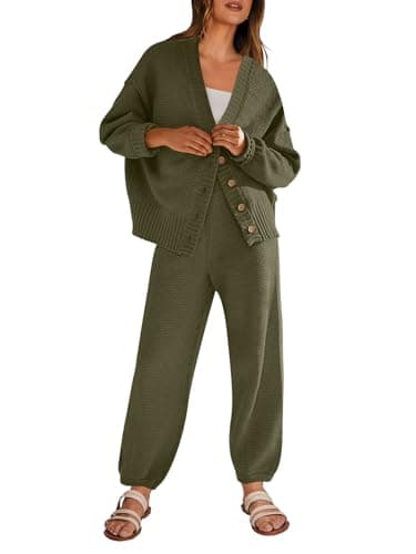 ANRABESS Women's 2-Piece Ribbed Knit Lounge Set