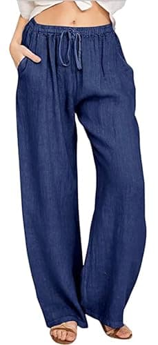Loveimgs Women's Casual Wide Leg Lightweight Summer Linen Pants with Drawstring Waist