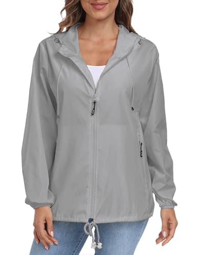 DULEMOT Lightweight Women's Waterproof Hooded Rain Jacket Outdoor Windbreaker
