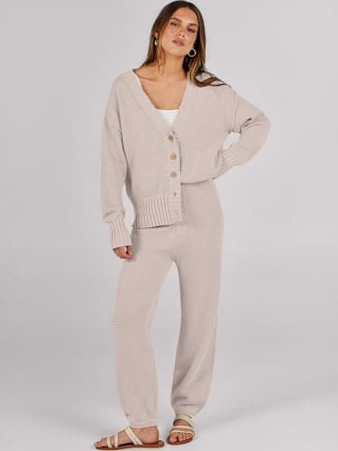 Caracilia Women's V-Neck Cardigan & Matching Pants Fall Loungewear