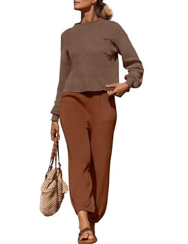 ZESICA Women's Sweater Set: Mock Neck Knit Pullover Top with High Waist Pant