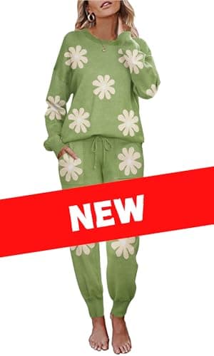 Ekouaer Women's Long Sleeve Knit Pajama Set with Pockets S-XXL