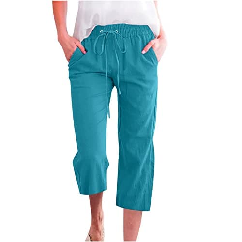 Nantdog Women's High-Waisted Drawstring Linen Capri Trousers