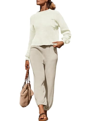 ZESICA Women's Sweater Set: Mock Neck Knit Pullover Top with High Waist Pant