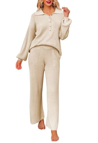 Pink Queen Women's 2-Piece Sweater Set Long SleeveKnit Top & Wide Leg Pants