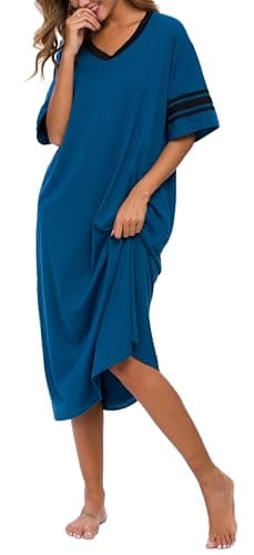 Vslarh Women's Soft V-Neck Knit Nightgown with Pockets S-XXL