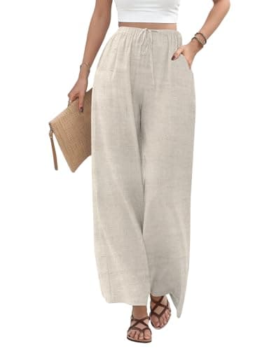 High Waisted Flowy Linen Palazzo Pants for Women Summer Comfort