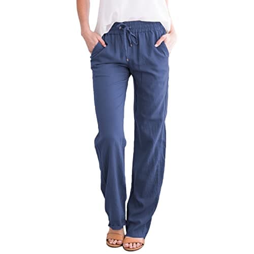 Nantdog Women's Linen High Waisted Drawstring Palazzo Pants