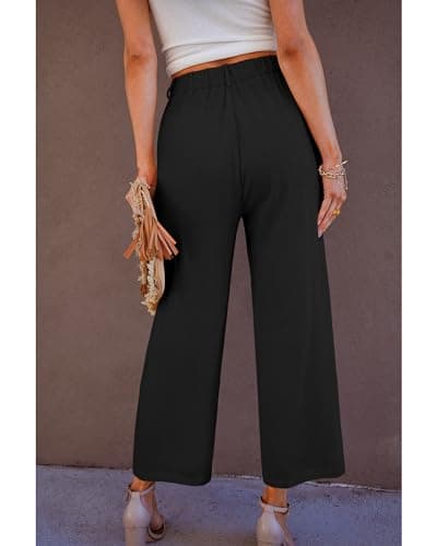 GRAPENT High-Waisted Linen Flowy Pleated Wide Leg Capri Pants
