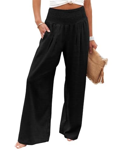 PrinStory Women's High-Waisted Summer Palazzo Pants Wide Leg Cotton Linen