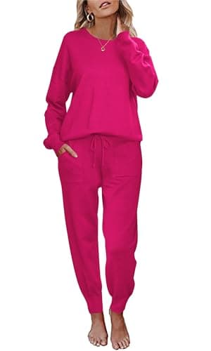 Ekouaer Women's Long Sleeve Knit Pajama Set with Pockets S-XXL