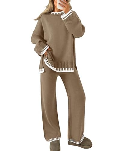ZESICA Women's Casual Long Sleeve Sweater and Wide Leg Pants Set