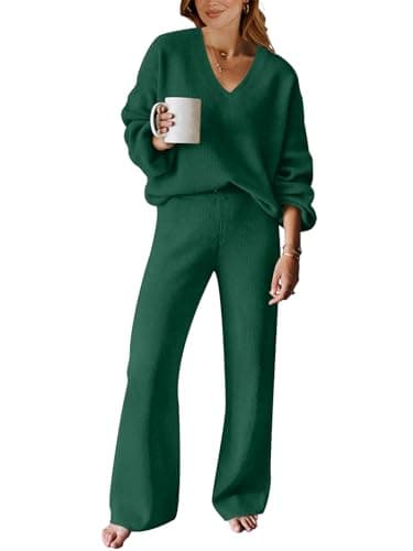 ANRABESS Women's Long Sleeve Cable Knit Sweater and Wide Leg Matching Tracksuit Set