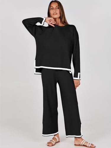 ANRABESS Women's Knit Sweater & Wideleg Pants Matching Sweatsuit Set