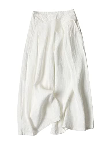 Gihuo Women's Wide Leg Linen Blend Culottes Pants with Pockets