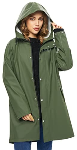 UNIQUEBELLA Women's Waterproof Long Hooded Raincoat
