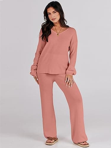 ANRABESS Women's Long Sleeve Cable Knit Sweater and Wide Leg Matching Tracksuit Set
