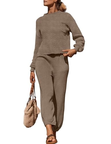 ZESICA Women's Sweater Set: Mock Neck Knit Pullover Top with High Waist Pant