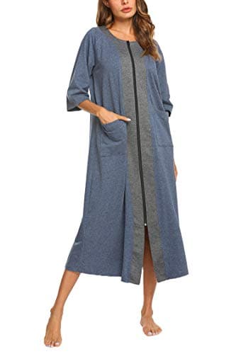 Ekouaer Women's Zipper Robe Long Nightgown