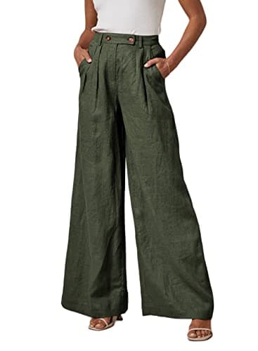 EVALESS Wide Leg Linen Palazzo Pants for Women Elastic High Waisted Flowy Summer Casual