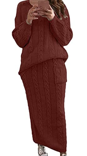 CHARTOU Women's Winter Chunky Cable Knit Sweater & Skirt Set
