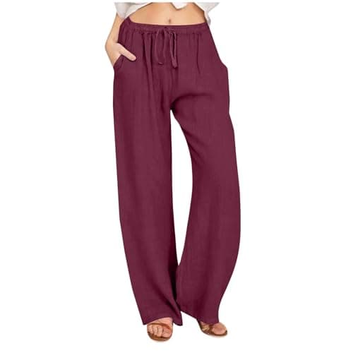 2024 Trendy Women's High Waist Loose Fit Linen Palazzo Pants