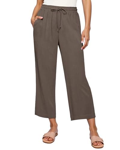 GRAPENT High-Waisted Wide Leg Linen Pants for Women Casual Summer Capris
