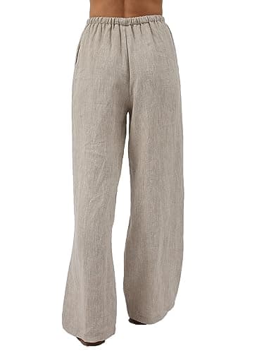 Amazhiyu Women's Pure Linen Summer Drawstring Pants with Pockets
