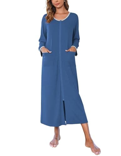 Ekouaer Women's Long House Coat with Pockets S-4XL