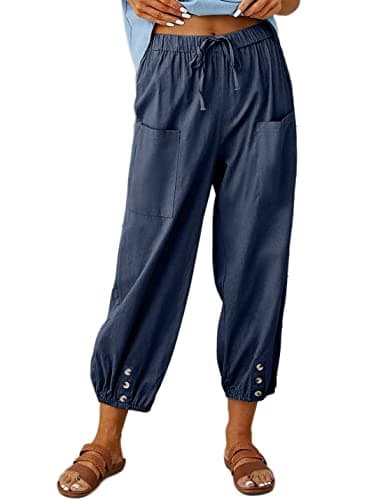Wanzetaly Summer Cotton Linen Cropped Pants for Women