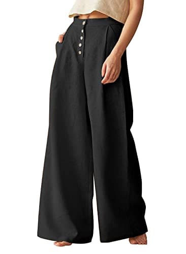 Chouyatou Women's Summer High Waisted Cotton Linen Palazzo Pants with Pockets