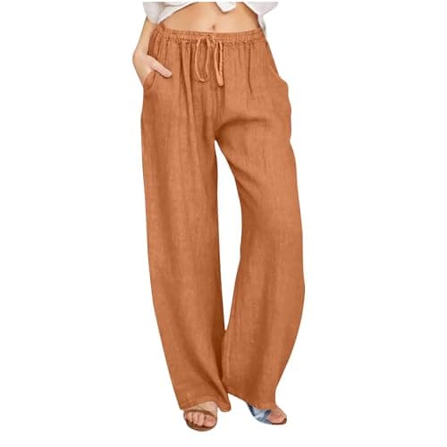 2024 Trendy Women's High Waist Loose Fit Linen Palazzo Pants