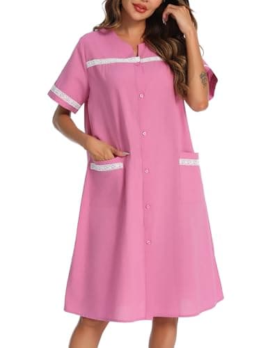 Vslarh 100% Cotton Women's Short Sleeve Nightgown with Pockets