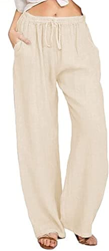 Loveimgs Women's Casual Wide Leg Lightweight Summer Linen Pants with Drawstring Waist