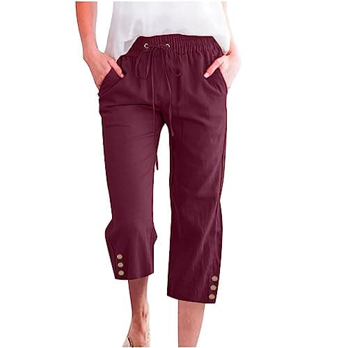 Nantdog Women's High-Waisted Drawstring Linen Capri Trousers