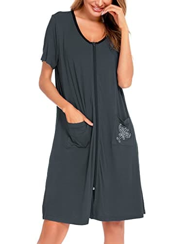 SWOMOG Women's Zip Up Lightweight Bathrobe with Pockets