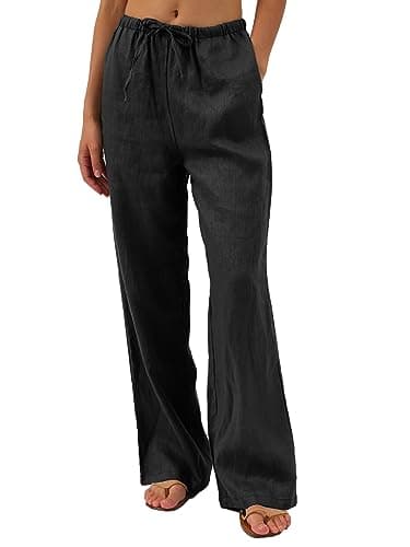 Amazhiyu Women's Pure Linen Summer Drawstring Pants with Pockets