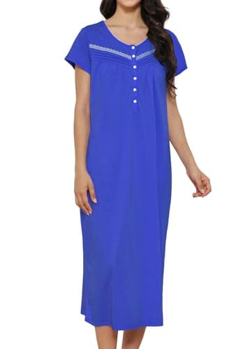 Women's Cotton Nightgown Short Sleeve Soft Comfy Button Loungewear