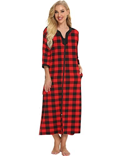 Bloggerlove Womens Long Zip Up House Coat Sleepwear