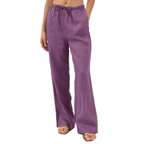Amazhiyu Women's Pure Linen Summer Drawstring Pants with Pockets