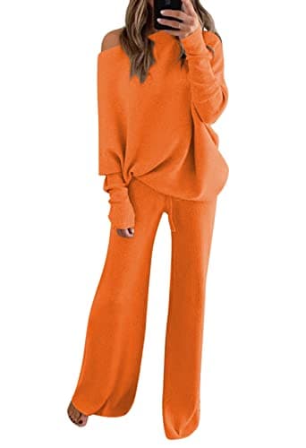 Linsery Women's One Shoulder Knit Sweater & Wide Leg Pants Set
