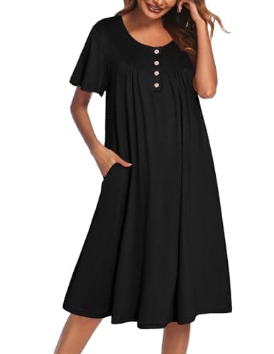 Ekouaer Women's Short Sleeve Nightgown with Pockets Floral Print