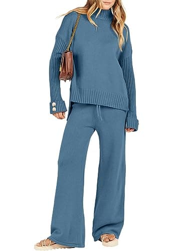 Caracilia Women's 2-Piece Fall Sweater Set & Wide Leg Pants Travel Fashion